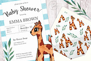 Watercolor Giraffe Baby Shower Set, an Invitation Template by Love Design (Thumbnail 2 of 5)