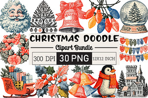Christmas Doodle Sublimation Clipart, an Illustration by Black Bird Studio