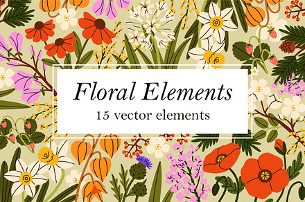 Flowers, wild plants in bloom set, a Decorative Illustration by Good Studio