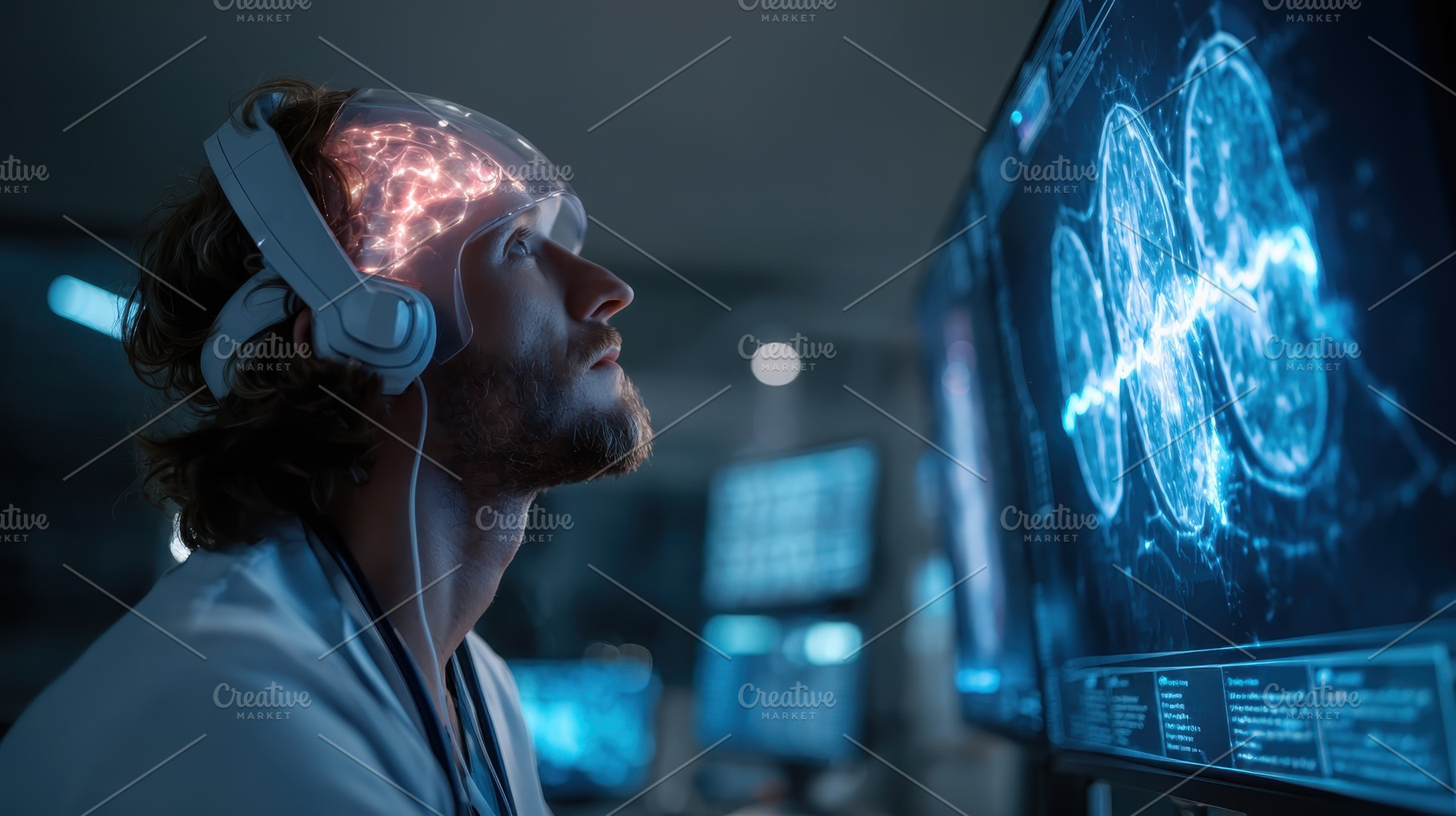 Scientist studying brain activity wi, a Photo by Pixeness Studio