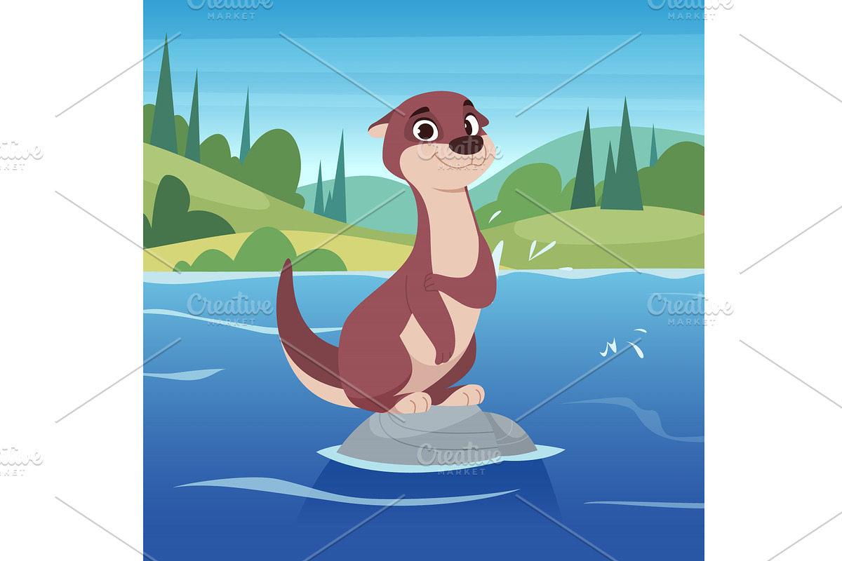Otter. cartoon river animal otter, an Animal Illustration by Onyx