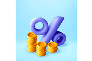 3D Percentage symbol with gold coin, a Finance Illustration by Abscent