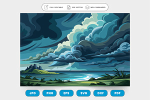 Storm clouds brewing over a calm oce
