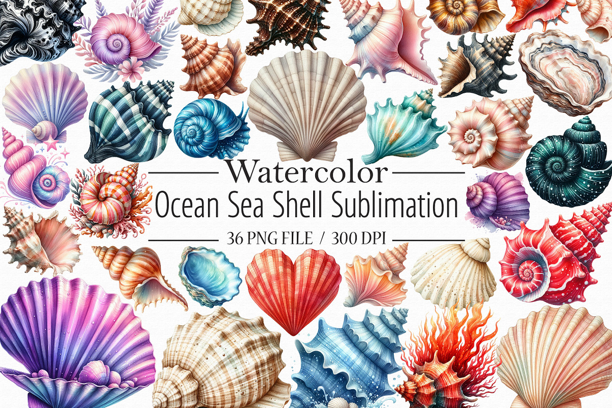 Ocean Sea Shell Sublimation Clipart, an Illustration by Libby Wishes (Photo 1 of 7)