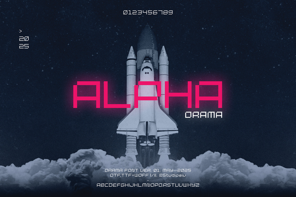 Alpha Orama - Futuristic Pixel Font, a Sans Serif Font by Studio Siv (Photo 1 of 4)