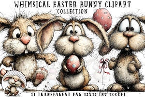 Whimsical Easter Bunny Clipart, an Illustration by OK Design