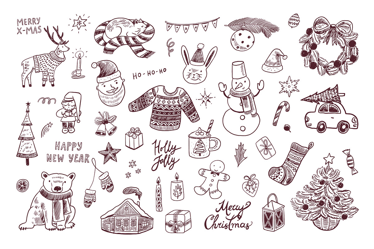 Merry Christmas illustrations set., a Seasonal Illustration by GooseFrol (Photo 2 of 8)