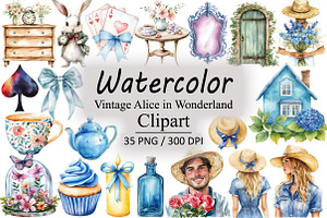 Vintage Alice in Wonderland Clipart, an Illustration by Design Market