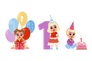 theme kid girl first birthday vector, a Person Illustration by pikepicture