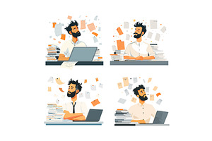 Overworked employee cartoon vector, a Person Illustration by Onyx