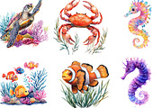 Watercolor Ocean Animals Clipart, an Illustration by Designking (Thumbnail 4 of 5)