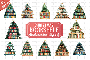 Christmas Bookshelf Clipart Bundle