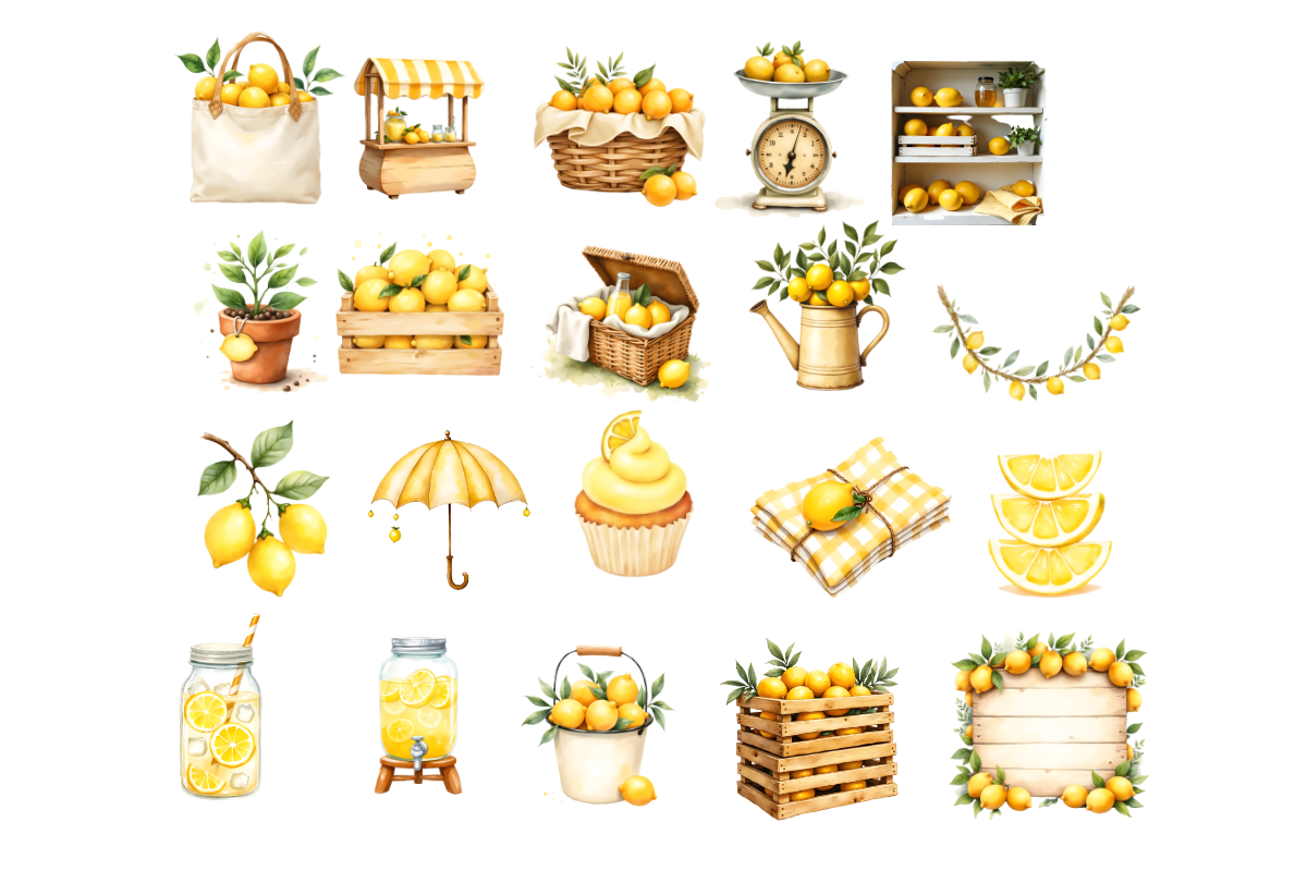 Pastel Lemon Clipart Bundle PNG, a Decorative Illustration by Anca Digital Vibe (Photo 4 of 5)