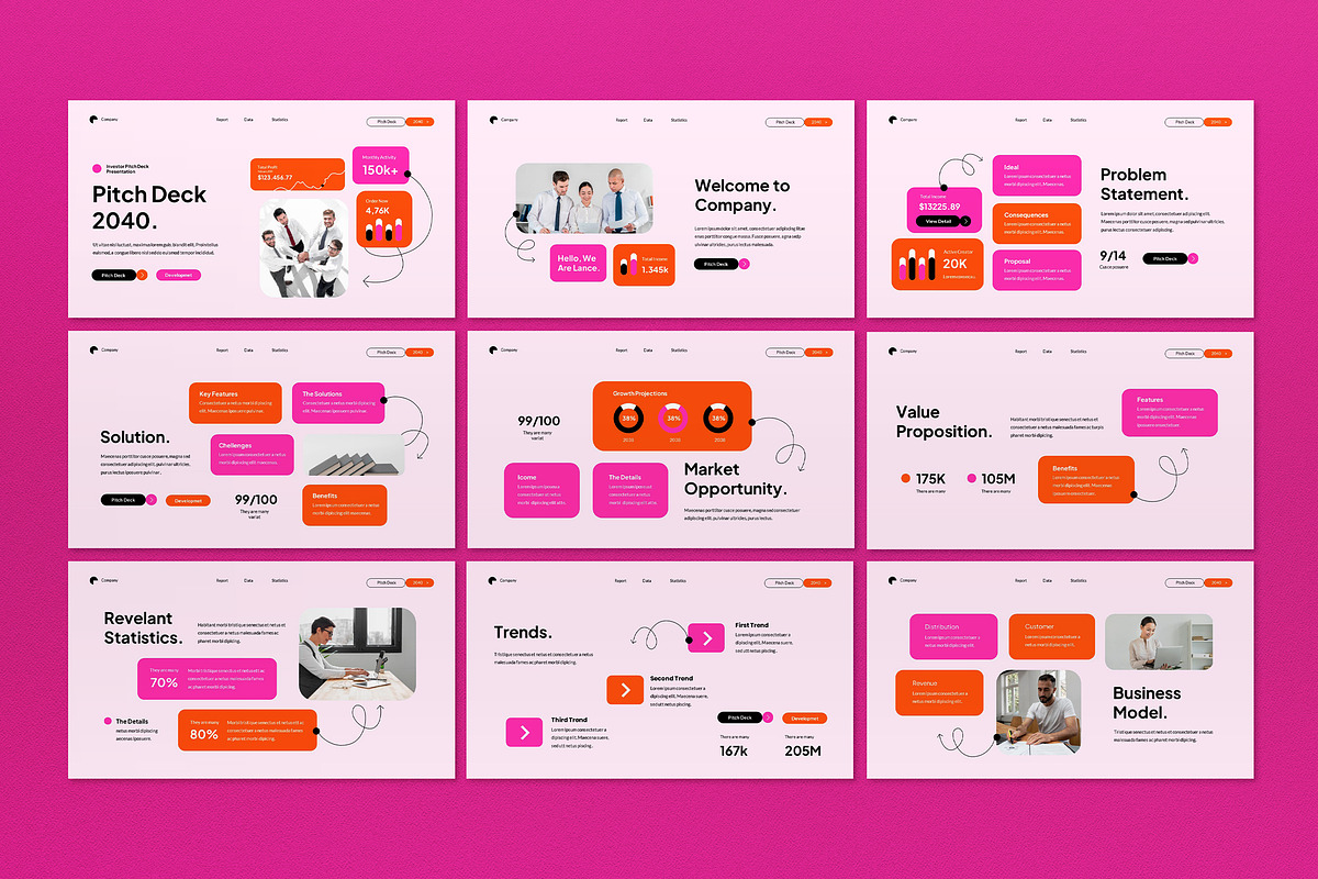 Pink Modern Pitch Deck PPT, a Presentation Template by graphicook
