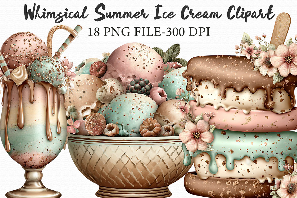 Whimsical Summer Ice Cream Clipart, an Illustration by Libby Wishes (Photo 1 of 7)
