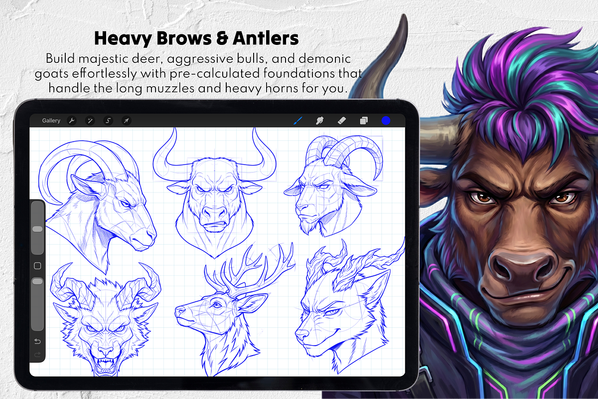 215 Furry Male Head Procreate Stamps, a Brush Add-On by Selentaori Studio (Photo 9 of 13)