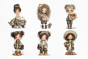 Whimsical Fall Autumn Girls Clipart, a Seasonal Illustration by Craft Nest (Thumbnail 4 of 6)