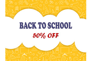 Bright yellow banner Back to school, an Education Illustration by Tati_Kli