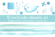 45 watercolor elements set, a Decorative Illustration by Lytvynenko Anna (Thumbnail 1 of 7)