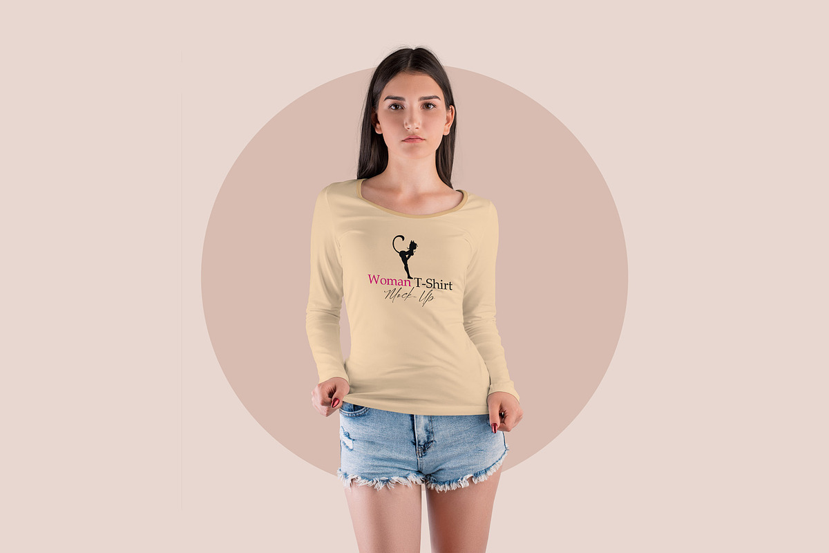 Long Sleeve Woman T-Shirt MockUp, a Shirt Mockup by PSD Market (Photo 5 of 11)