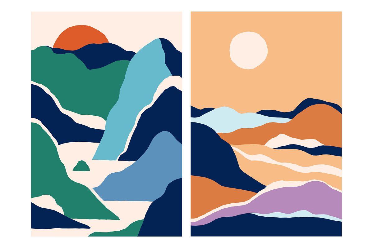 Abstract nature landscapes cards set, a Decorative Illustration by Good Studio (Photo 13 of 34)