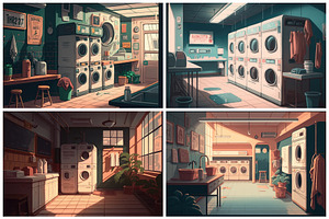 24 Lofi Laundry Mat Backgrounds 6K