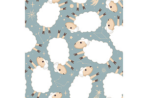 Cute sheep in the night sky seamless, a Texture Illustration by Toltemara