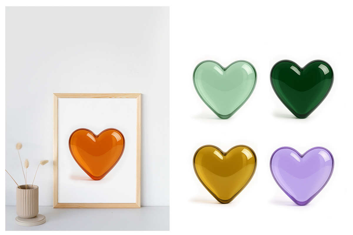 16 Glossy Glass Hearts Set, an Object Graphic by Helga Wigandt (Photo 3 of 3)