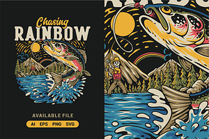 Skeleton Fishing a Fish Vector