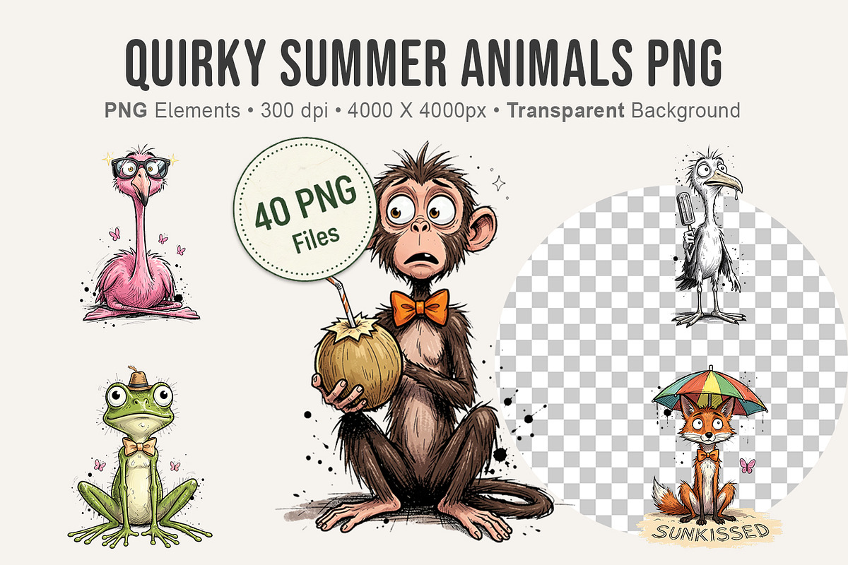 Quirky Summer Animals PNG, an Illustration by Artnoy (Photo 1 of 8)