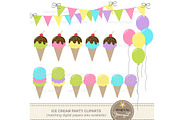 Ice Cream Party Cliparts, an Illustration by JennyL Designs (Thumbnail 1 of 3)