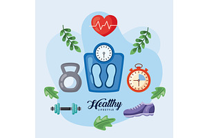 healthy lifestyle lettering postcard, a Healthcare Illustration by studiogstock