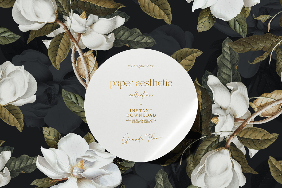 Magnolia Floral Paper Pack, a Pattern Graphic by paper aesthetic (Photo 1 of 8)