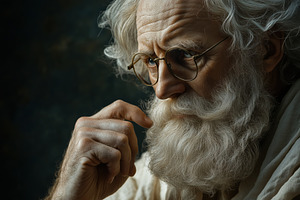 Portrait of an elderly philosopher man with a long white beard and glasses, dee, a Person Photo by Textures & Backgrounds