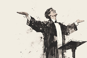 Illustration of a priest raising hands in a spiritual gesture, an Illustration by AS photostudio