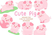 Pastel Cute Pig Clipart Set, an Animal Illustration by Nattapohncha (Thumbnail 1 of 3)