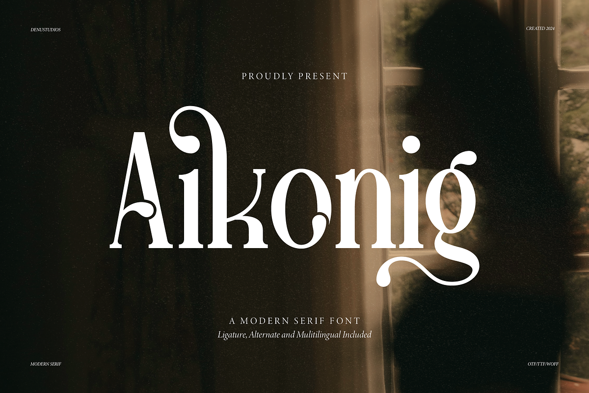 Aikonig | Modern Serif Font, a Serif Font by Denustudios (Photo 1 of 15)