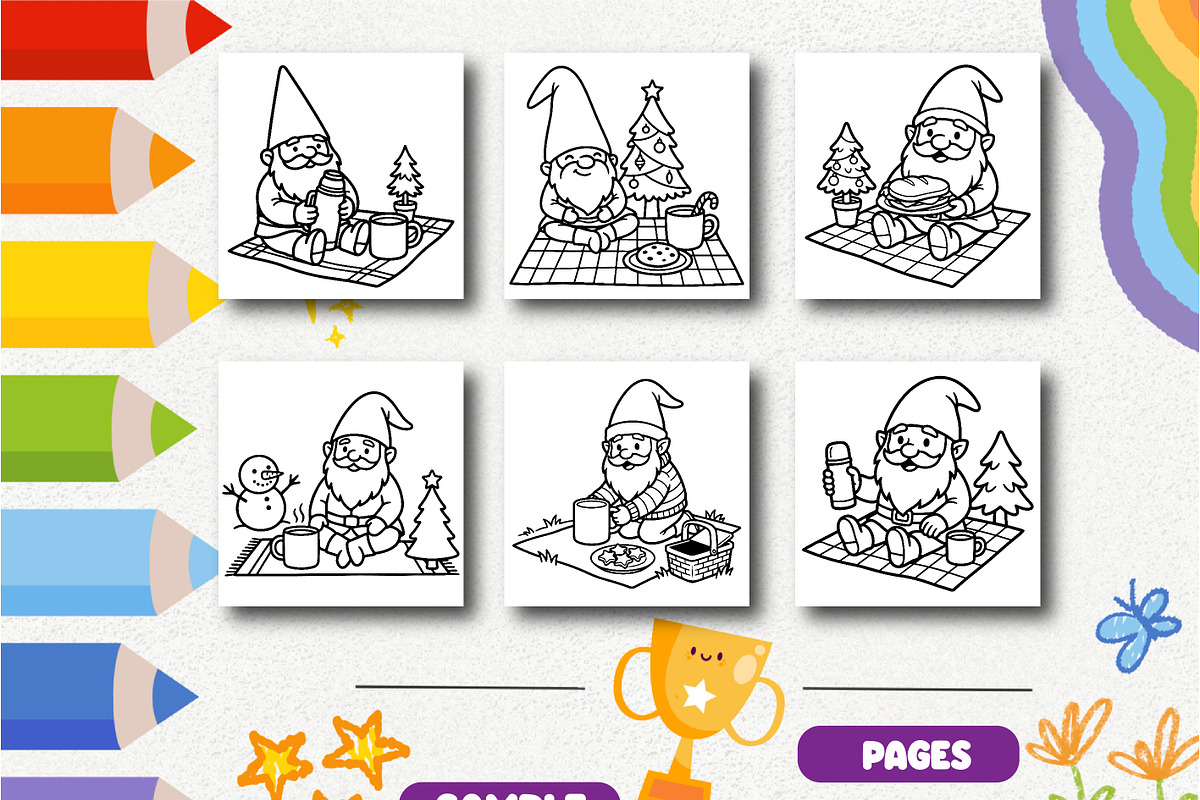 Gnomes Christmas Picnic Coloring, a Seasonal Illustration by Design Zone (Photo 3 of 5)