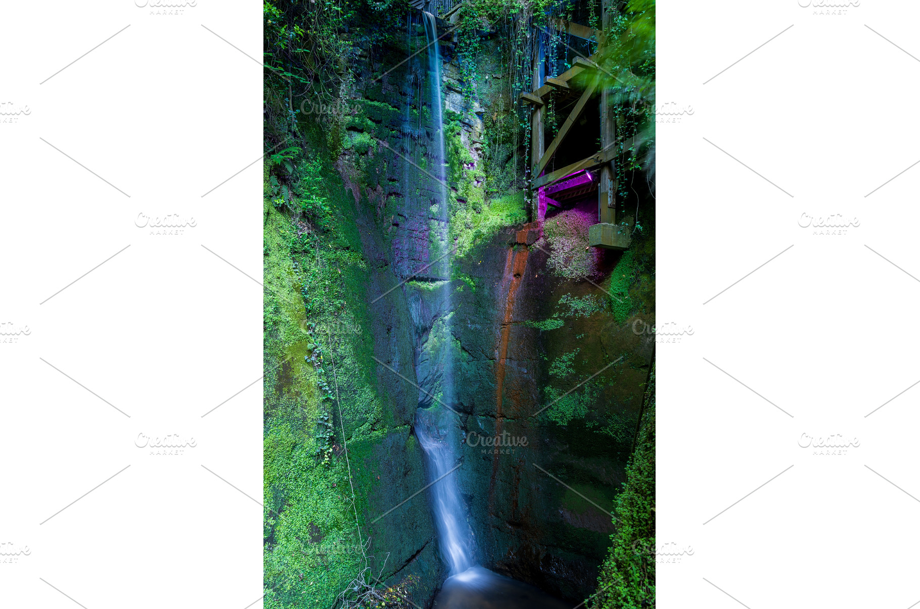 Floodlit waterfall in Shanklin Cline, a Nature Photo by Backyard Stock