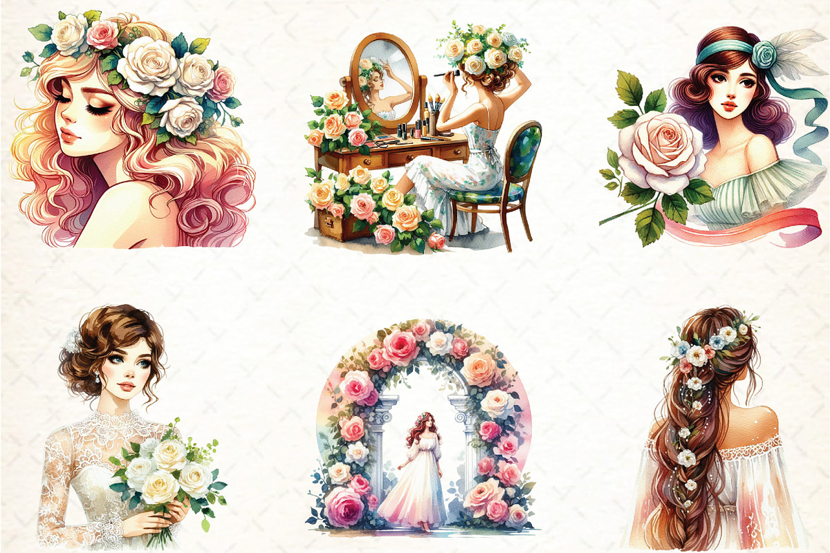 Spring White Roses and Woman Clipart, an Illustration by DreamCafeArt (Photo 3 of 6)