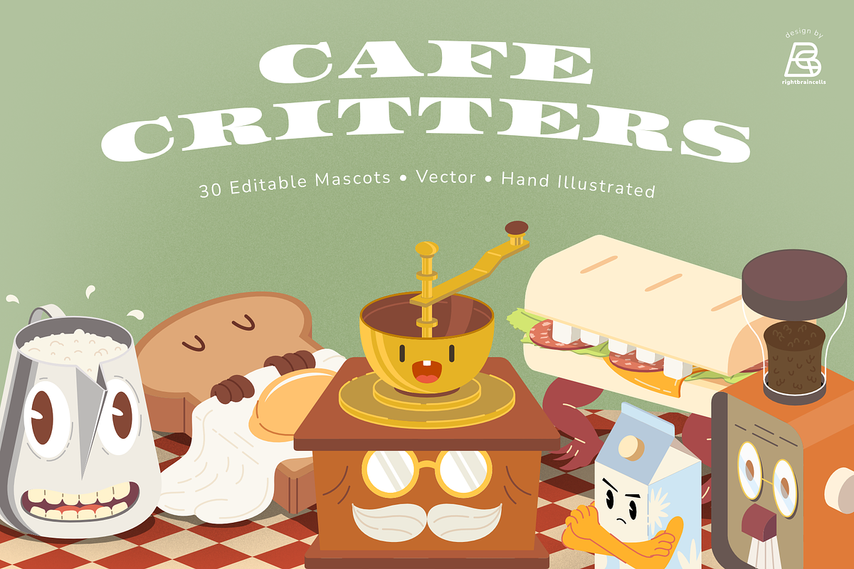Cafe Mascots Illustration Vector, a Food Illustration by rightbraincells (Photo 1 of 6)