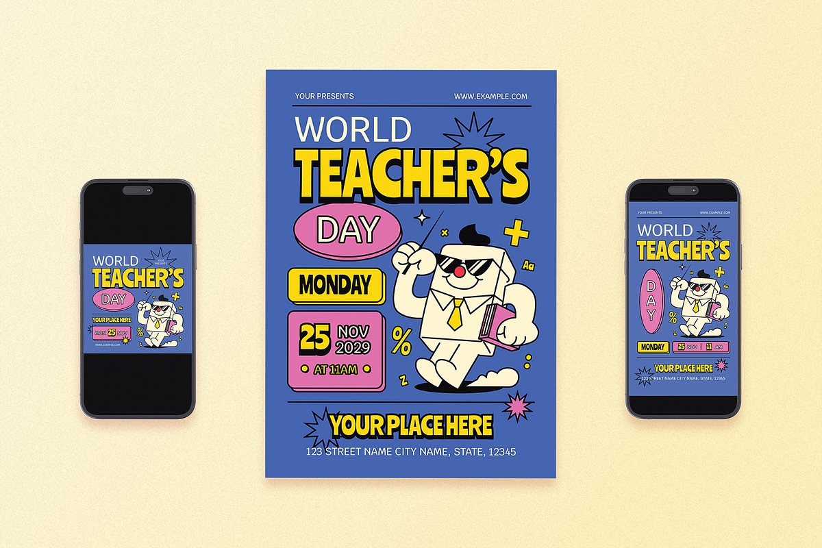 Retro World Teachers Day Flyer Set, a Flyer Template by Aiyari Graphic (Photo 1 of 3)