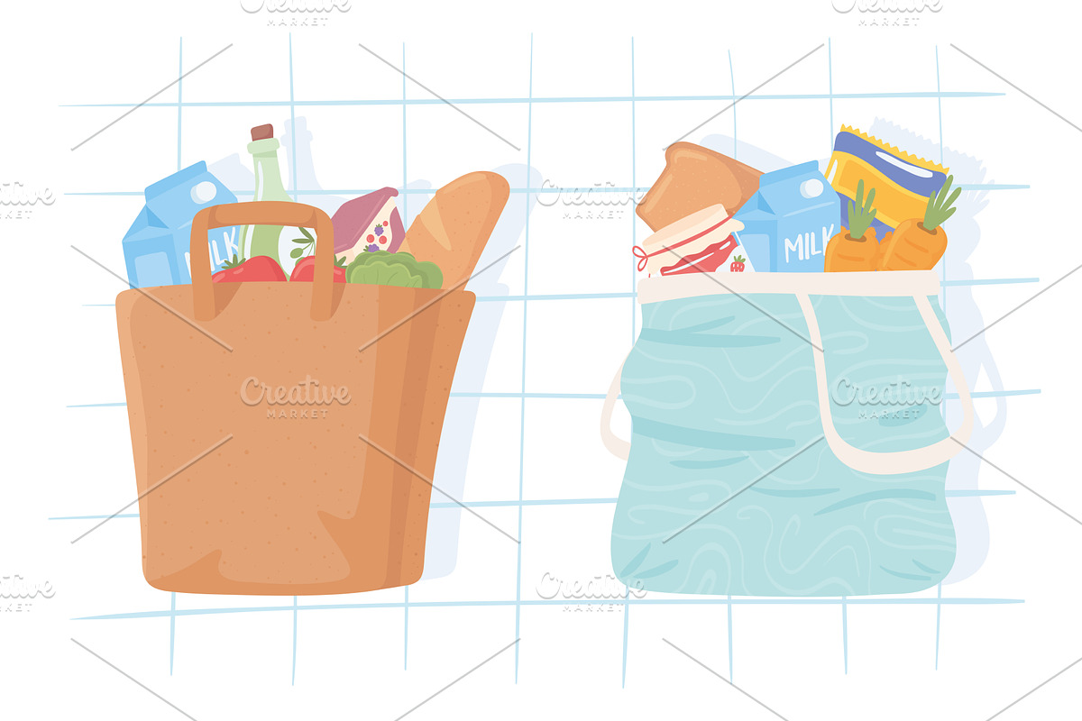 groceries food in bags, a Food Illustration by studiogstock