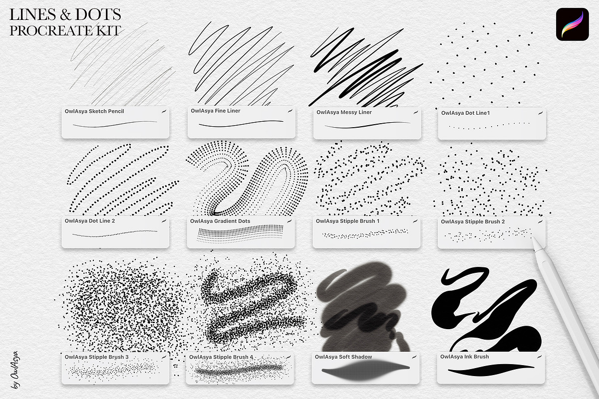 Line & Dots Procreate Brushes Kit, a Brush Add-On by owlasya (Photo 3 of 6)