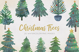 Christmas Trees Watercolor Clipart