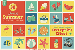30 Colourful Summer Vector Objects