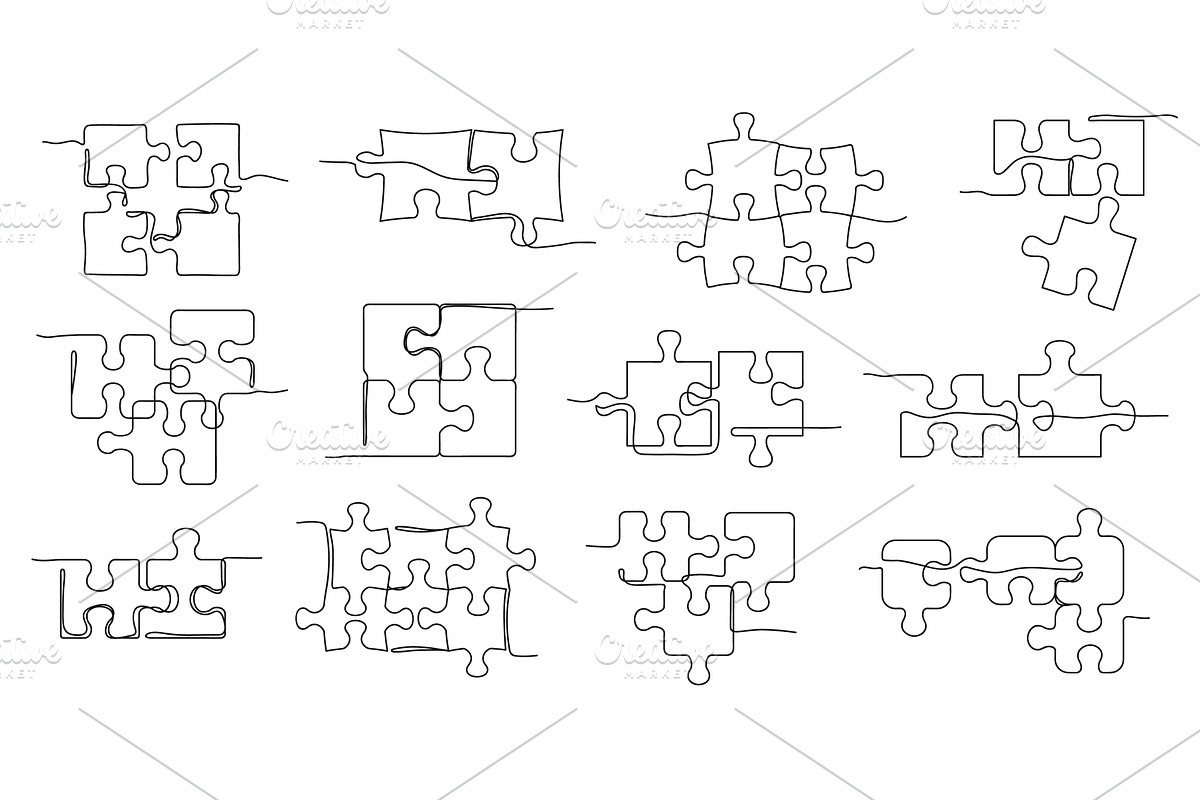 One line puzzle. Solving jigsaw, a Background Graphic by winwin.art