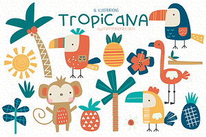 Tropicana clipart set, a Decorative Illustration by Poppymoondesign