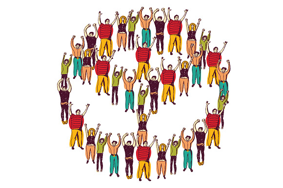 Symbol Peace With Crowd Happy People
