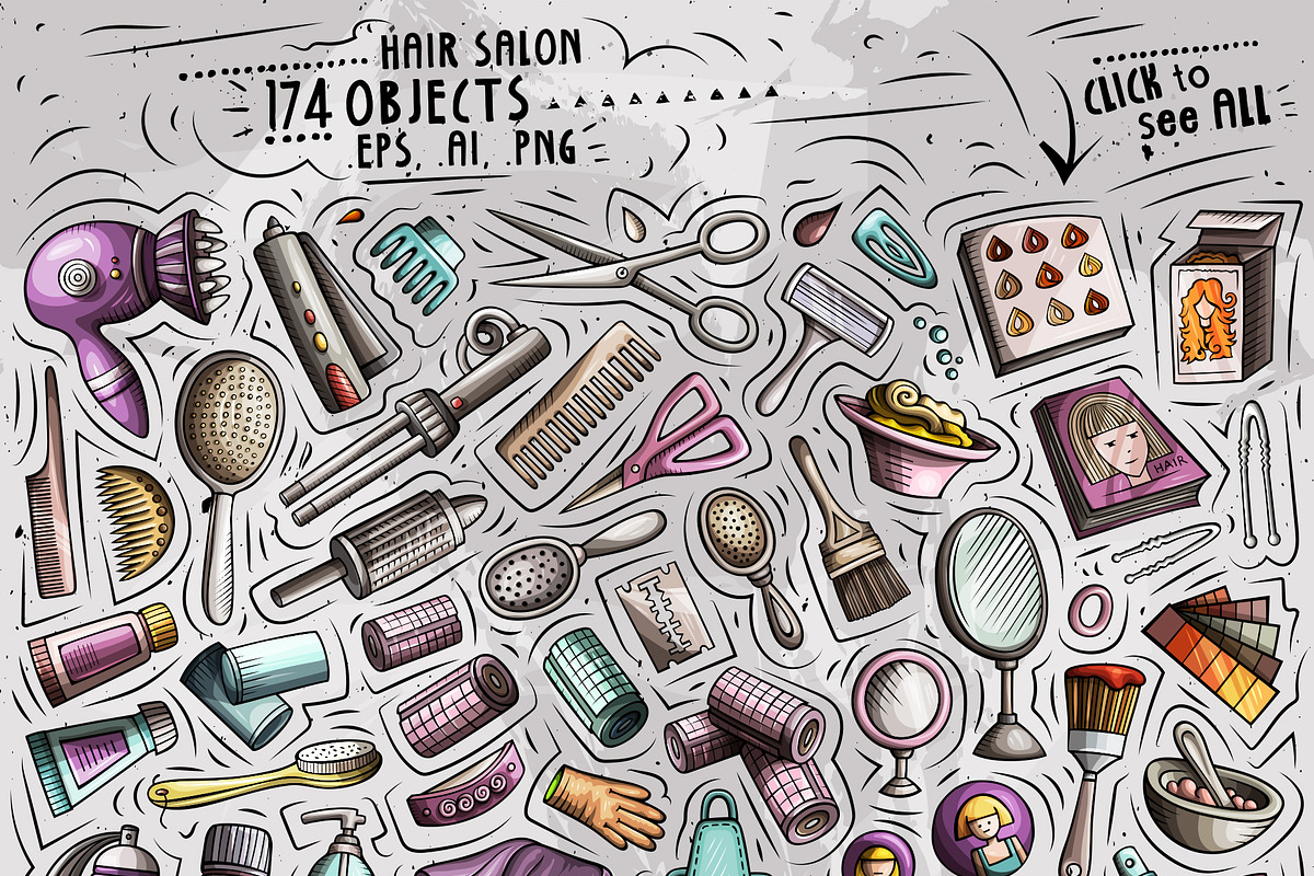 Hair Salon Cartoon Objects Set, a Decorative Illustration by BALABOLKA (Photo 2 of 3)